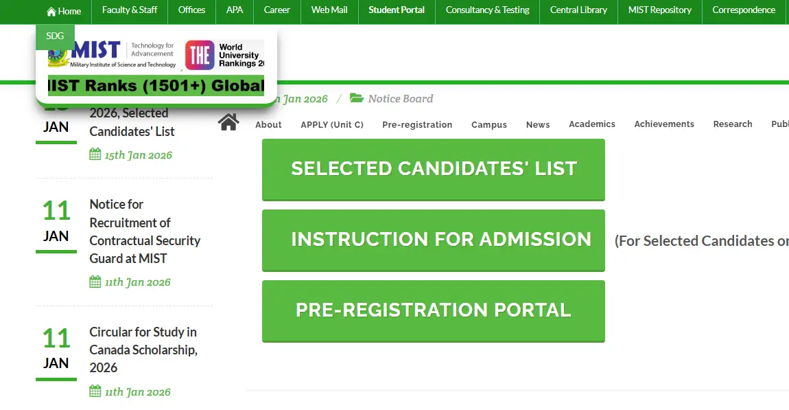 MIST publishes 2025-26 undergraduate admission test results