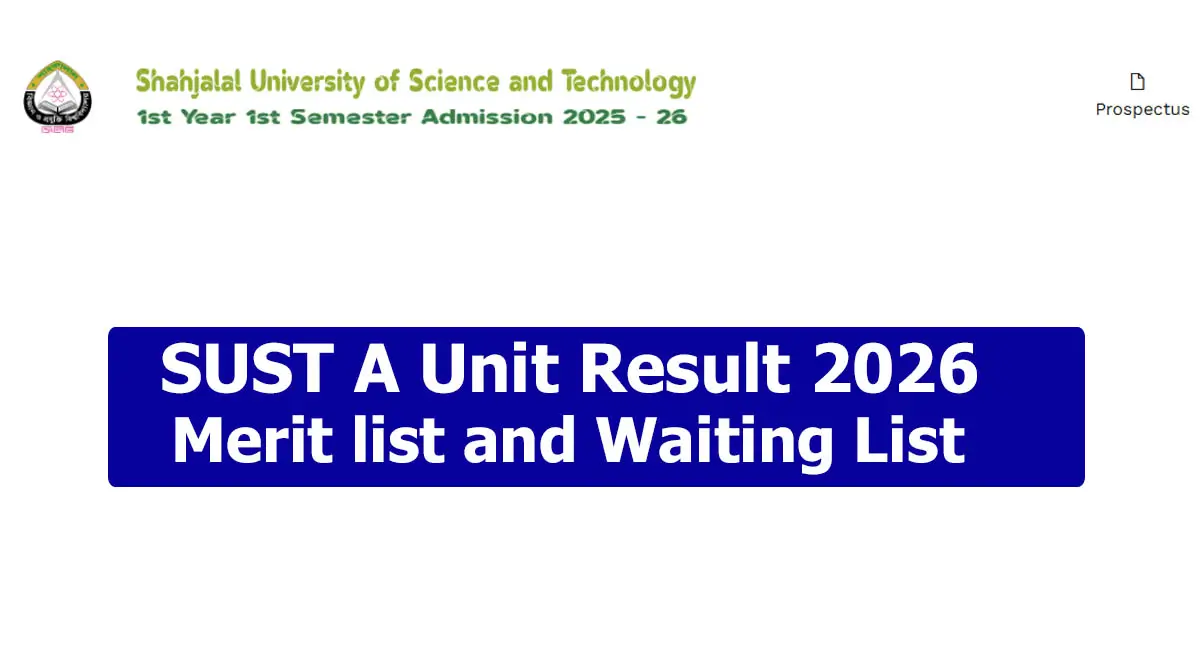 SUST A Unit Result 2026: Shahjalal University Admission Merit List