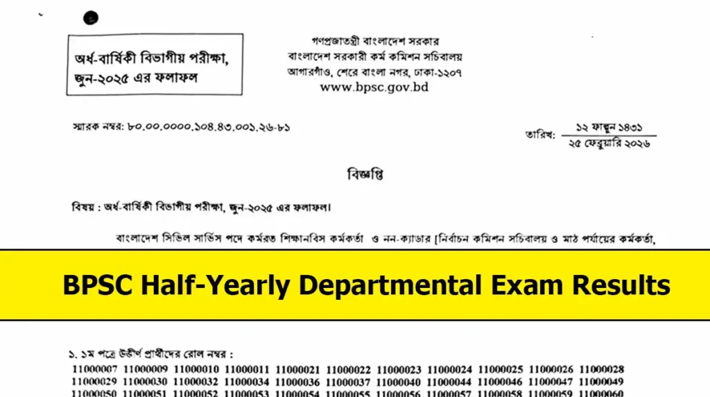 BPSC Half-Yearly Departmental Exam Results