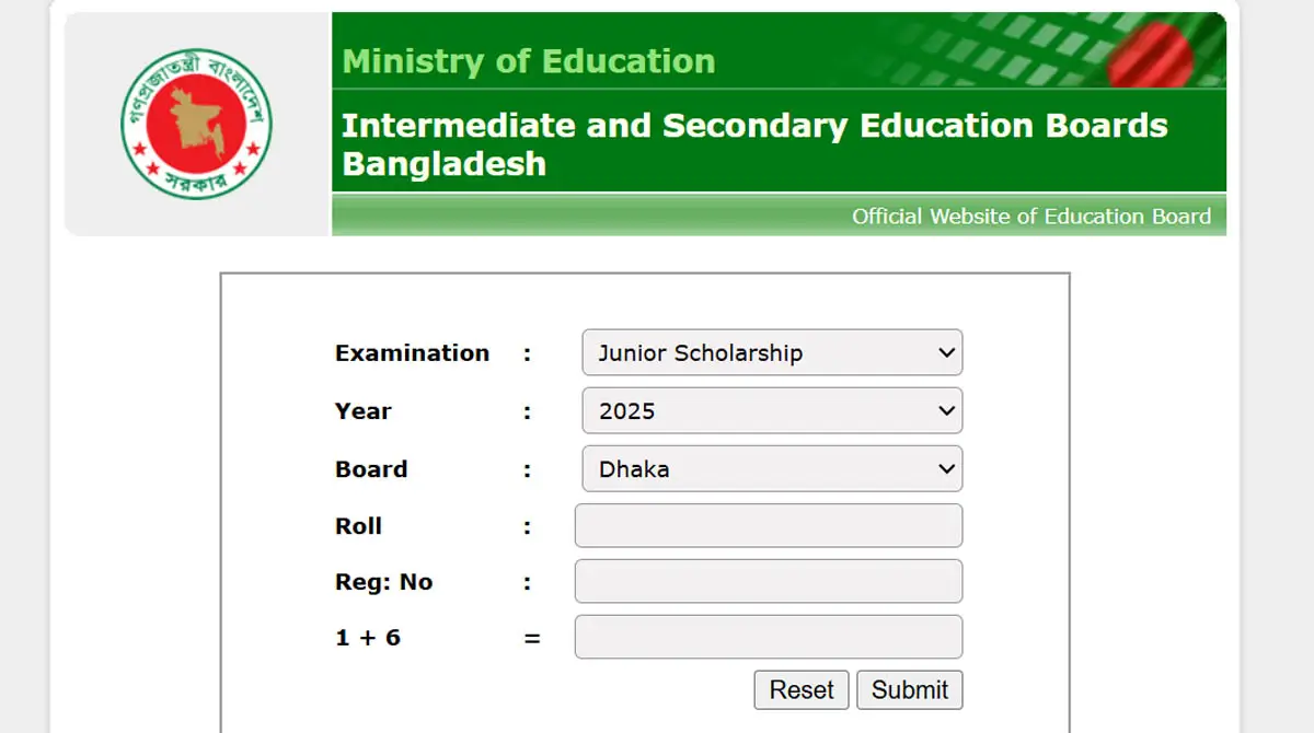 Junior Scholarship Exam 2025 Result Published Today, Check via SMS and Online