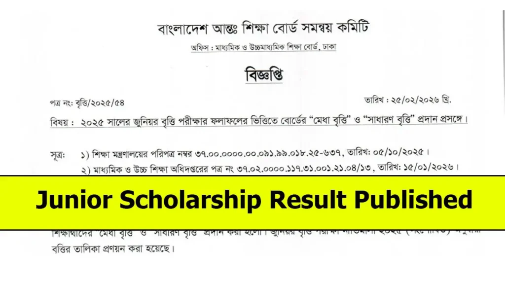 Junior Scholarship Result 2026 Published