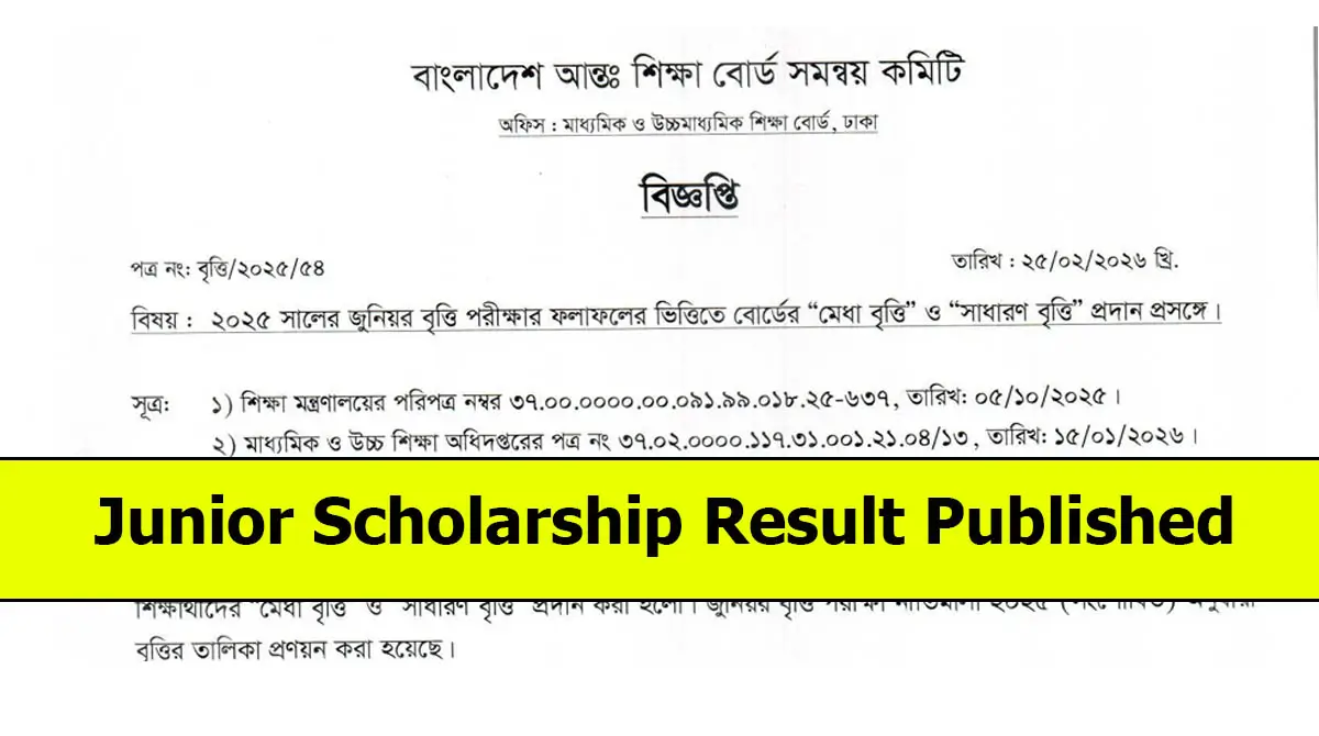 Junior Scholarship Result Published, Check Board-Wise Merit List