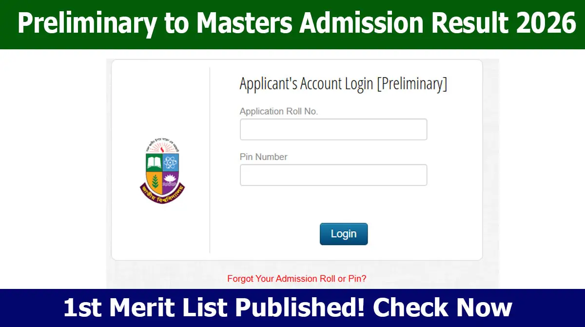 Preliminary to Masters Admission Result 2026