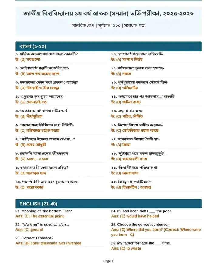 Honours Admission Humanities Solution