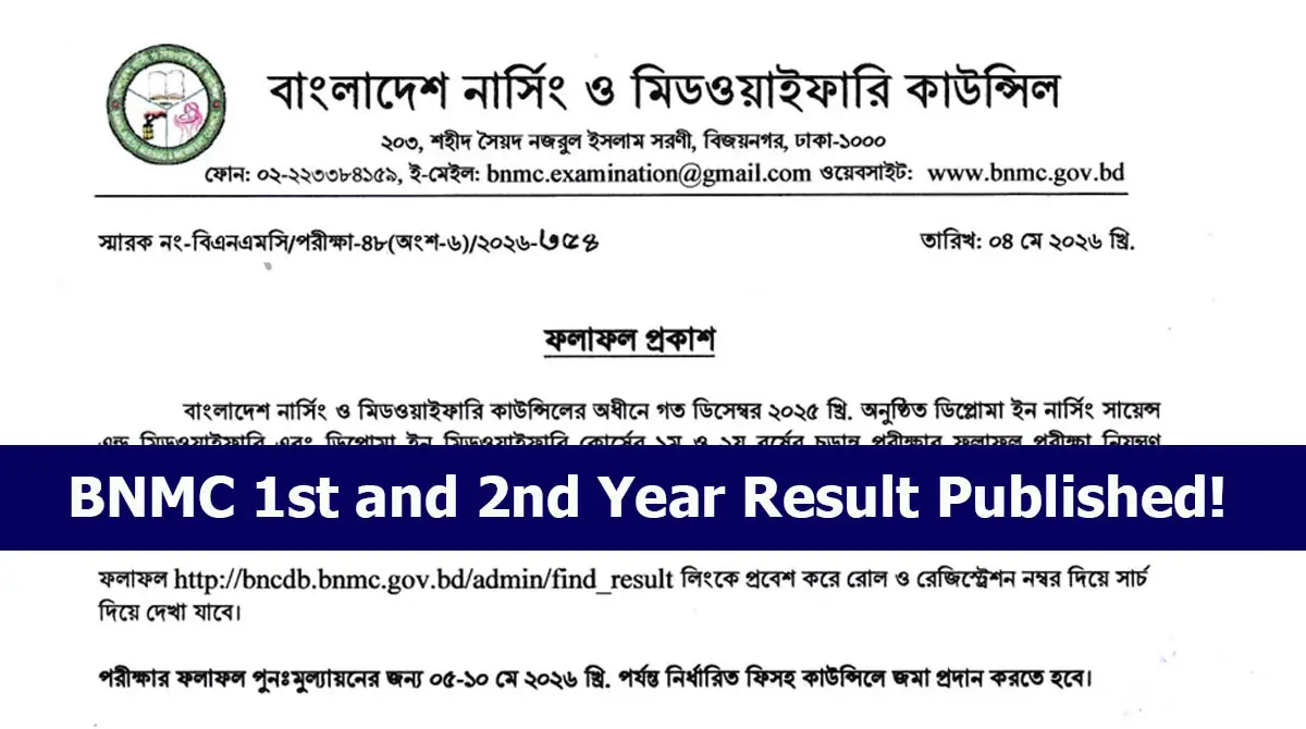 BNMC 1st and 2nd Year Result Published