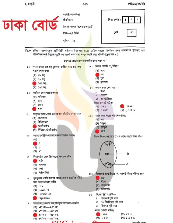 SSC Biology MCQ Dhaka Board Solution