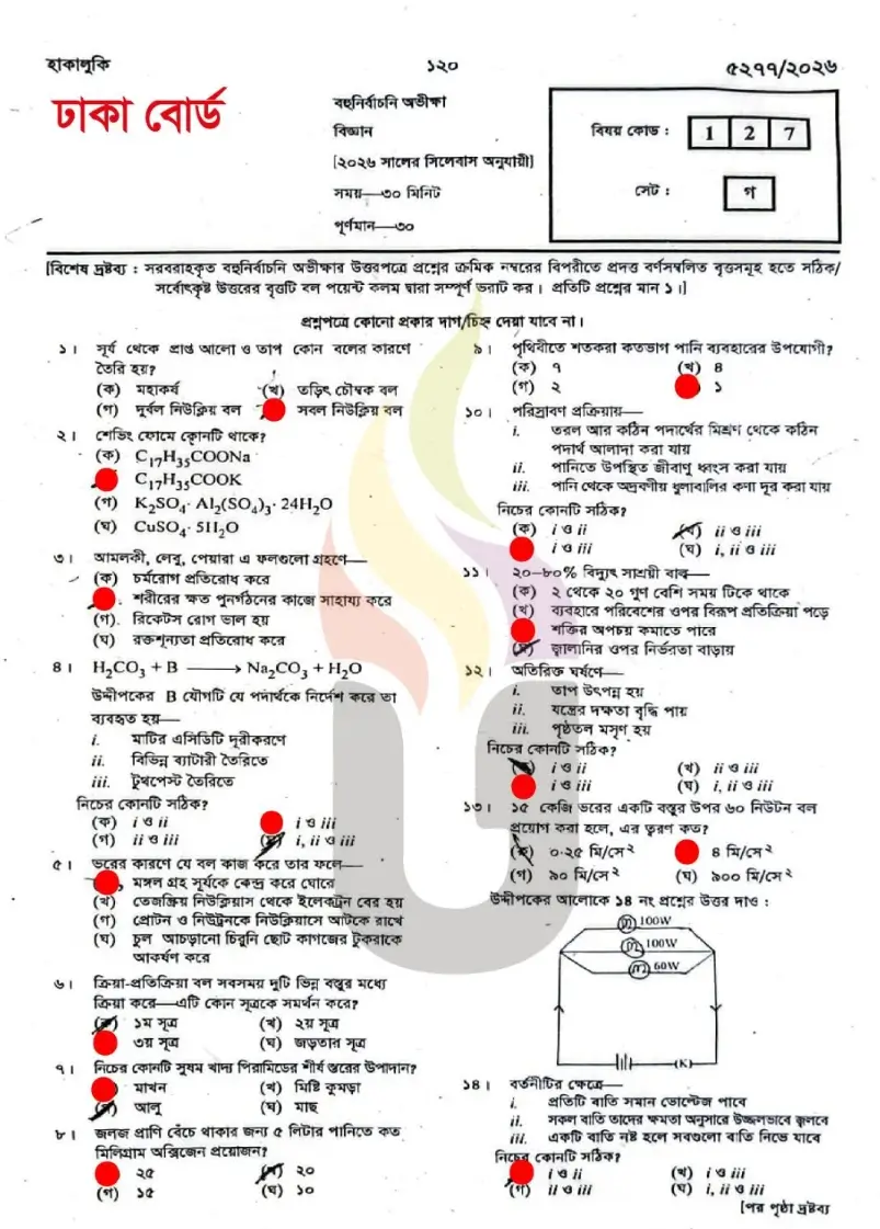 SSC Science Dhaka Board MCQ Solution